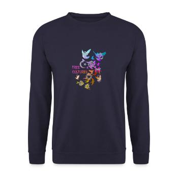 free cultures,religion,tauben,bunt,graffiti - Unisex Pullover - Navy - Vorne - Alina (178cm) & Michal (187cm)