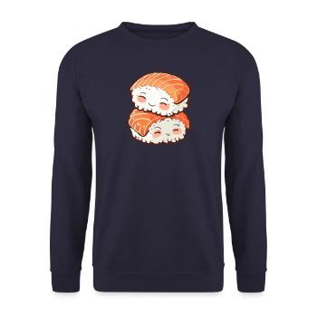Sushi cuddle, kawaii sushi - Unisex Sweatshirt - navy - Front - Alina (178cm) & Michal (187cm)
