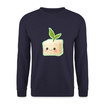 Cute Tofu Illustration - Unisex Pullover - Navy - Vorne - Alina (178cm) & Michal (187cm)