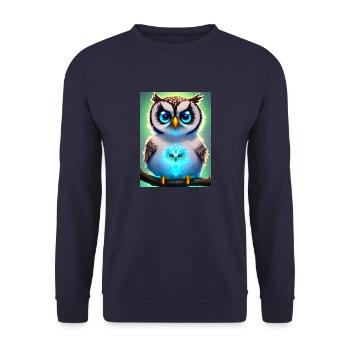 Hibou mignon avec une aura néon légère et de grands yeux - Sweat-shirt Unisexe - marine - Devant - Alina (178cm) & Michal (187cm)