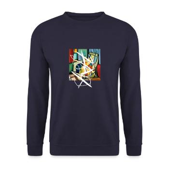 Abstrakte Katze auf T-Shirt - Unisex Pullover - Navy - Vorne - Alina (178cm) & Michal (187cm)