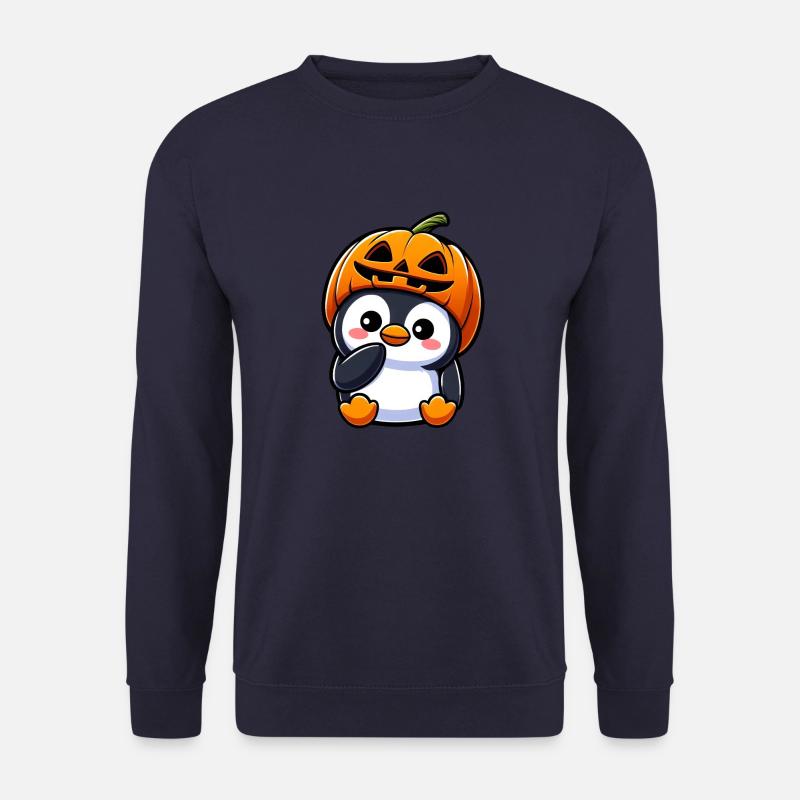 Halloween Penguin Pumpkin Hat Head - Unisex Sweatshirt - navy