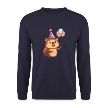 Biber Geburtstag Comic - Unisex Pullover - Navy - Vorne - Alina (178cm) & Michal (187cm)