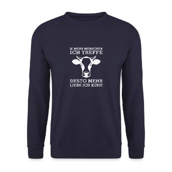 Je Mehr Menschen Ich Treffe Desto Mehr Liebe Ich - Unisex Pullover - Navy - Vorne - Alina (178cm) & Michal (187cm)