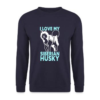 I Love My Siberian Husky - Unisex Pullover - Navy - Vorne - Alina (178cm) & Michal (187cm)
