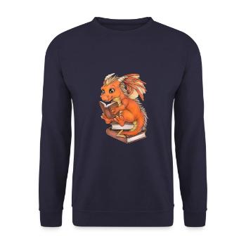 Niedlicher Lesender Drache Fantasy Geschenkidee - Unisex Pullover - Navy - Vorne - Alina (178cm) & Michal (187cm)