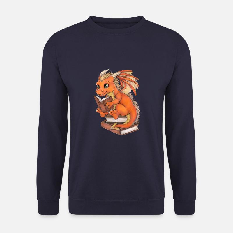 Niedlicher Lesender Drache Fantasy Geschenkidee - Unisex Pullover - Navy