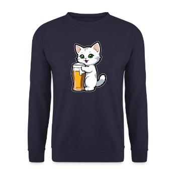 Katze mit Bier - Unisex Pullover - Navy - Vorne - Alina (178cm) & Michal (187cm)