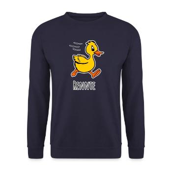 Rennte - Eine niedliche kleine rennende Ente - Unisex Pullover - Navy - Vorne - Alina (178cm) & Michal (187cm)