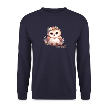 Süße Eule mit Blumen - Unisex Pullover - Navy - Vorne - Alina (178cm) & Michal (187cm)