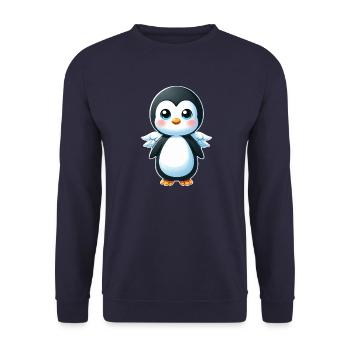 Süßer Pinguin Engel Cartoon Chibi Stil - Unisex Pullover - Navy - Vorne - Alina (178cm) & Michal (187cm)
