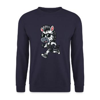 Sportliches Zebra Joggen Marathon - Unisex Pullover - Navy - Vorne - Alina (178cm) & Michal (187cm)