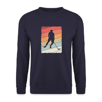 Floorball Floorball Retro Motif Floorball Player - Unisex Sweatshirt - navy - Front - Alina (178cm) & Michal (187cm)