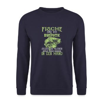 Fische sind wie Brüste - Unisex Pullover - Navy - Vorne - Alina (178cm) & Michal (187cm)