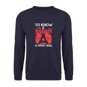 CONNAÎTRE PARIS, C’EST BEAUCOUP SAVOIR - Sweat-shirt Unisexe - marine - Devant - Alina (178cm) & Michal (187cm)