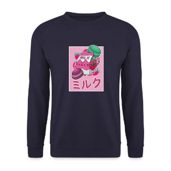 Erbeeren Getränk Japanisch Kawaii Milkshake - Unisex Pullover - Navy - Vorne - Alina (178cm) & Michal (187cm)