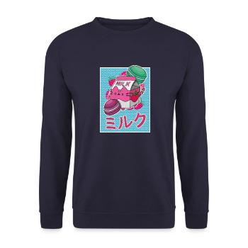 Erbeeren Getränk Japanisch Kawaii Milkshake - Unisex Pullover - Navy - Vorne - Alina (178cm) & Michal (187cm)