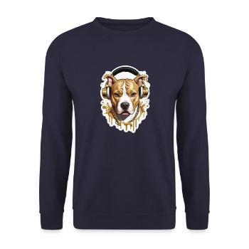Chien bouledogue avec écouteurs - Sweat-shirt Unisexe - marine - Devant - Alina (178cm) & Michal (187cm)