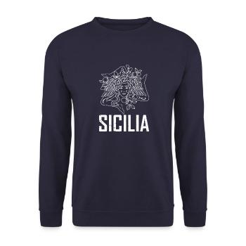 Sizilien Sicilia Italien Urlaub Flagge National - Unisex Pullover - Navy - Vorne - Alina (178cm) & Michal (187cm)
