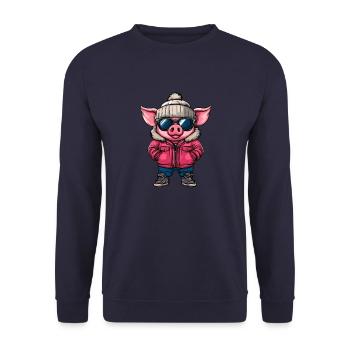 Schwein Winter - Unisex Pullover - Navy - Vorne - Alina (178cm) & Michal (187cm)