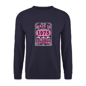 Vintage Born in 1975 made in 1975 50 years old. Art_20 - Unisex Sweatshirt - navy - Front - Alina (178cm) & Michal (187cm)