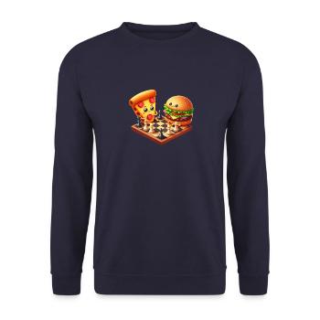 Chess, Pizza, Cheeseburger, Fast Food - Unisex Sweatshirt - navy - Front - Alina (178cm) & Michal (187cm)