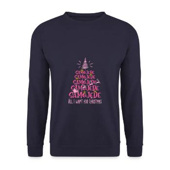 Samojede Hund Weihnachten Hunderasse - Unisex Pullover - Navy - Vorne - Alina (178cm) & Michal (187cm)