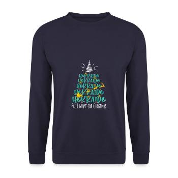 Hokkaido Hund Weihnachten Hunderasse - Unisex Pullover - Navy - Vorne - Alina (178cm) & Michal (187cm)
