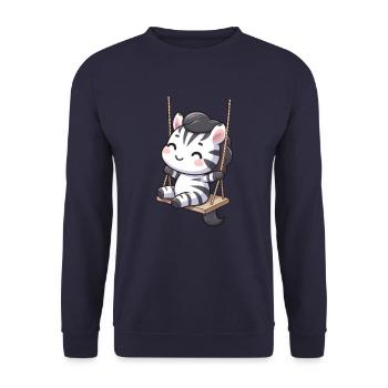 cartoon zebra auf einer schaukel - Unisex Pullover - Navy - Vorne - Alina (178cm) & Michal (187cm)