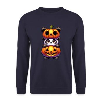 Panda mignon d’Halloween en costume de citrouille dessin animé - Sweat-shirt Unisexe - marine - Devant - Alina (178cm) & Michal (187cm)
