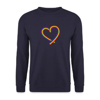 Regenbogen Herz Band Peace Frieden LGBTQ Symbol - Unisex Pullover - Navy - Vorne - Alina (178cm) & Michal (187cm)