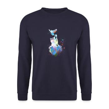 chat, coloré, aquarelle, peinture, graffiti, sourd, oiseau - Sweat-shirt Unisexe - marine - Devant - Alina (178cm) & Michal (187cm)