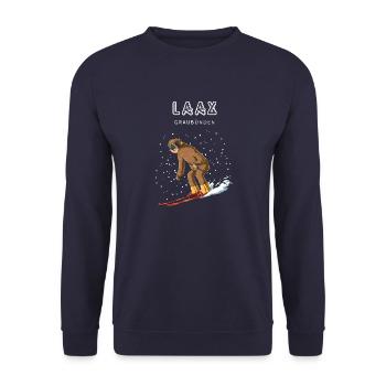 Laax Graubünden Schweiz Retro Ski Faultier - Unisex Pullover - Navy - Vorne - Alina (178cm) & Michal (187cm)