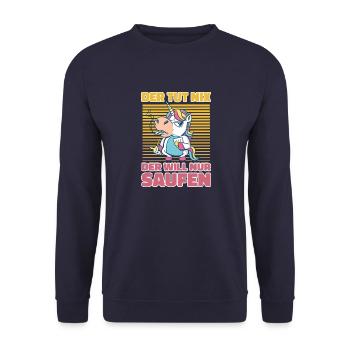 Böses Alkoholiker Einhorn - Lustiges Saufen Bier - Unisex Pullover - Navy - Vorne - Alina (178cm) & Michal (187cm)