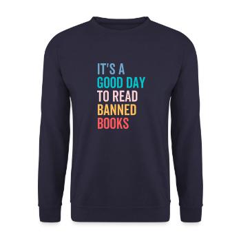 It's a Good Day To Read Banned Books - Unisex Sweatshirt - navy - Front - Alina (178cm) & Michal (187cm)