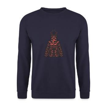 Gruss vom Krampus - Anti-Weihnachtsdämon Krampus - Unisex Pullover - Navy - Vorne - Alina (178cm) & Michal (187cm)