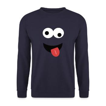 Monster zeigt Zunge - Lustiges Gesicht mit Augen - Unisex Pullover - Navy - Vorne - Alina (178cm) & Michal (187cm)