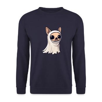 Chihuahua Hund Halloween Lustig Geist - Unisex Pullover - Navy - Vorne - Alina (178cm) & Michal (187cm)