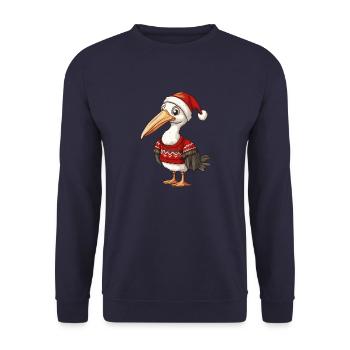 Bande dessinée de Noël d’oiseau pélican - Sweat-shirt Unisexe - marine - Devant - Alina (178cm) & Michal (187cm)