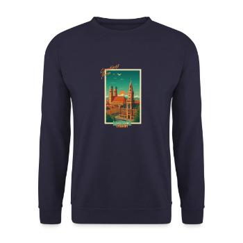 München Vintage Reise Illustration - Deutschland - Unisex Pullover - Navy - Vorne - Alina (178cm) & Michal (187cm)