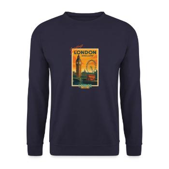 London Vintage Travel Illustration - England - Unisex Sweatshirt - navy - Front - Alina (178cm) & Michal (187cm)