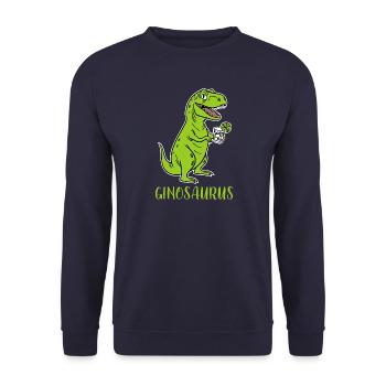 Ginosaurus - funny Trex Dino with gin - Unisex Sweatshirt - navy - Front - Alina (178cm) & Michal (187cm)
