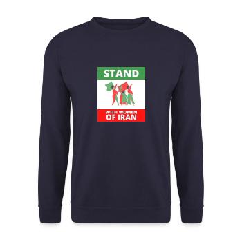 Damen T-Shirt IRAN - Stehen Sie an der Seite der Frauen im Iran - Unisex Pullover - Navy - Vorne - Alina (178cm) & Michal (187cm)