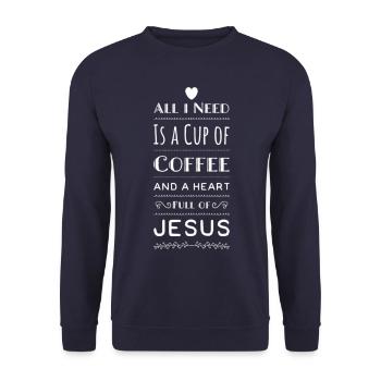 Tasse de café et cœur plein de Jésus - Sweat-shirt Unisexe - marine - Devant - Alina (178cm) & Michal (187cm)