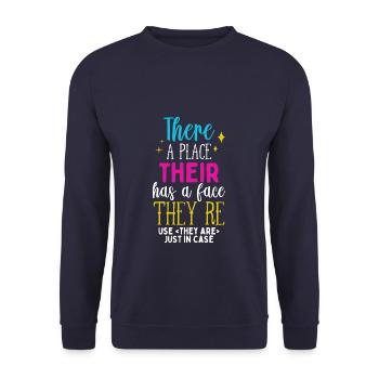 Funny English Spelling There Their They're - Unisex Pullover - Navy - Vorne - Alina (178cm) & Michal (187cm)