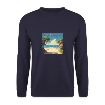 Retro Charme Mexiko: Cancun & Isla Mujeres Design - Unisex Pullover - Navy - Vorne - Alina (178cm) & Michal (187cm)