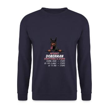 Ohne Dobermann ist alles doof - Unisex Pullover - Navy - Vorne - Alina (178cm) & Michal (187cm)
