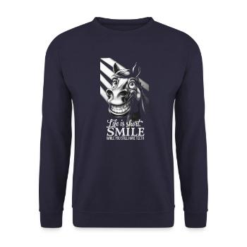Life is short, smile while you still have teeth - Unisex Sweatshirt - navy - Front - Alina (178cm) & Michal (187cm)