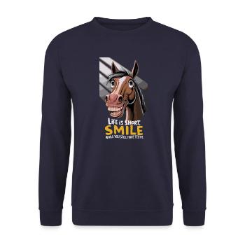 Life is short, smile while you still have teeth - Unisex Sweatshirt - navy - Front - Alina (178cm) & Michal (187cm)