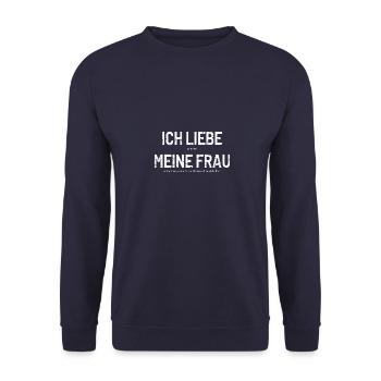 Werkstatt ich liebe meine Frau - Unisex Pullover - Navy - Vorne - Alina (178cm) & Michal (187cm)